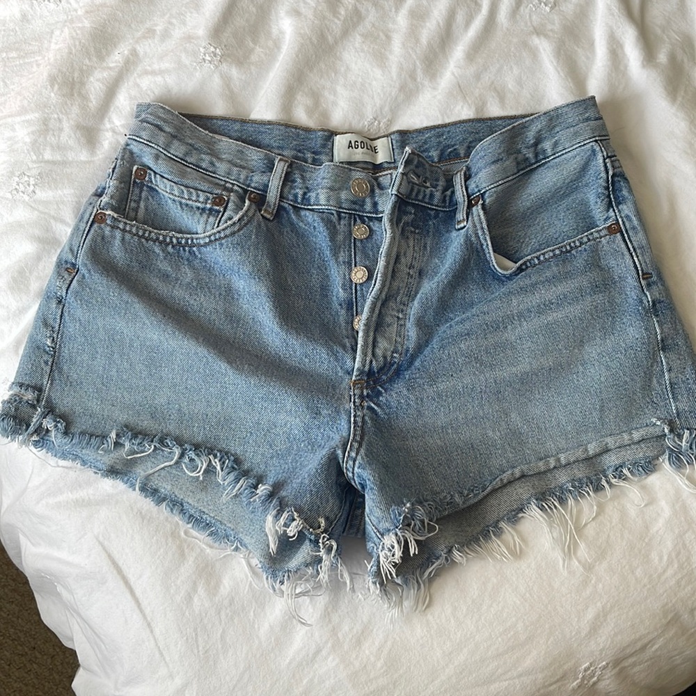 AGOLDE Parker Light Wash Distressed Cutoff Jean Shorts | 28